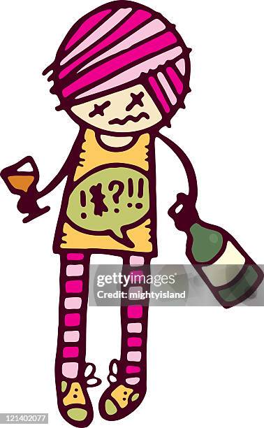 stockillustraties, clipart, cartoons en iconen met party girl - drunk