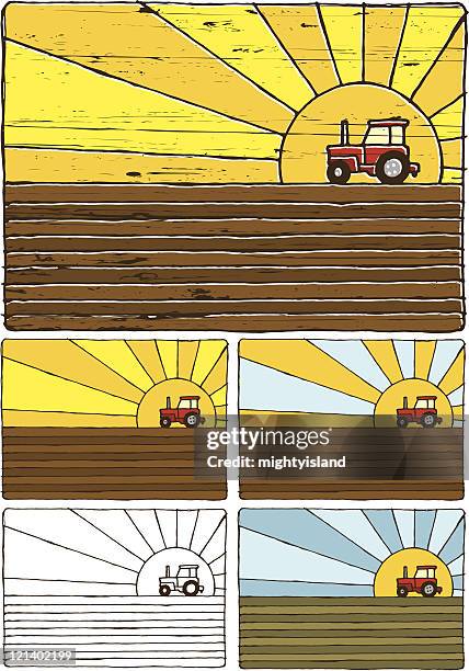 tractor on a field - plowed field stock illustrations