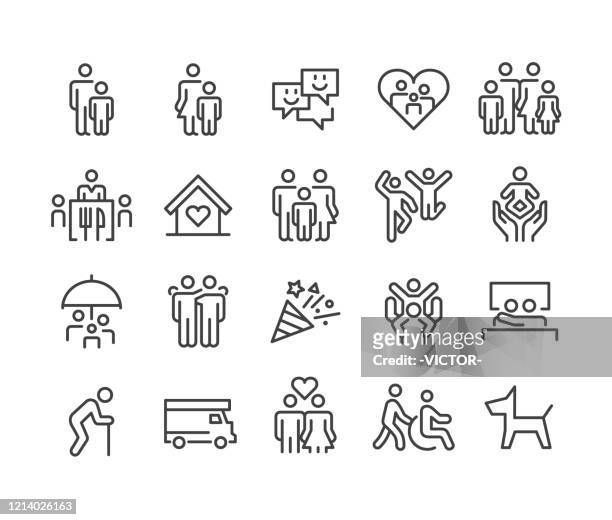 family icons - classic line series - family stock illustrations