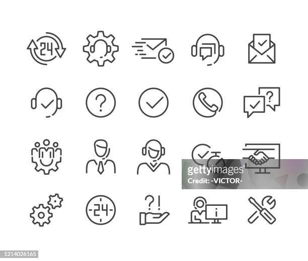 illustrazioni stock, clip art, cartoni animati e icone di tendenza di icone dell'assistenza clienti - serie linea classica - assistenza