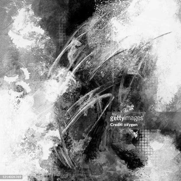 abstract black and white grunge textured background - water color brush stroke stock-fotos und bilder