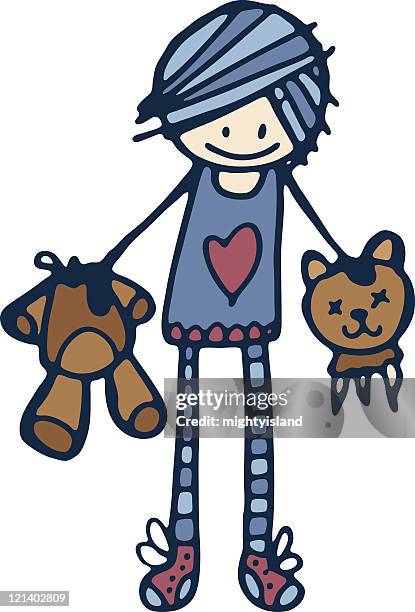 girl with teddy bear - destroyed teddy bear stock illustrations