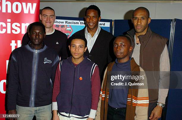 Stephen Bywater, Shaka Hislop and Brian Deane with Children from the Refugee Council
