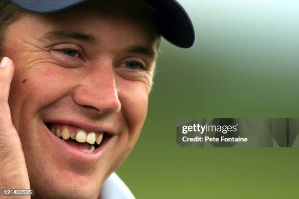 Lee Westwood on the practice range preparing for the Celtic Manor Wales Open