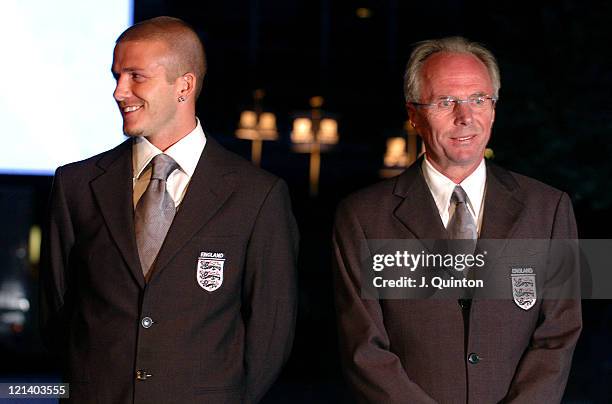 David Beckham and Sven Goran Eriksson during Wembley Stadium Celebrates Topping of the New Arches at Wembley Stadium in London, Great Britain.