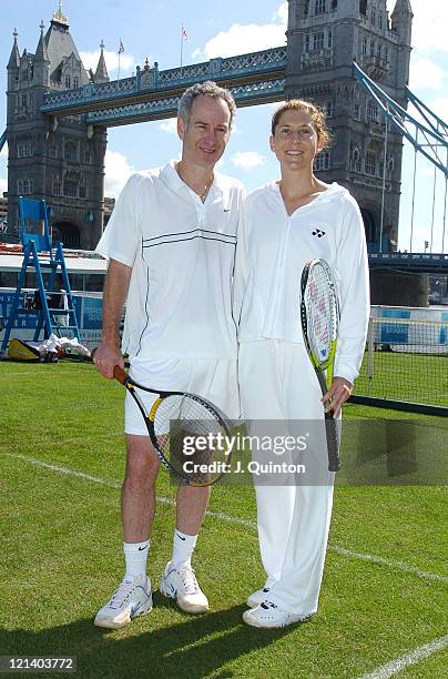 John McEnroe and Monica Seles during Wimbledon on Water -Photocall at The River Thames in London, Great Britain.