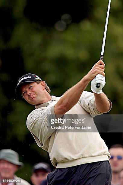 Retief Goosen competes during the first round of the Smurfit European Open on the K-Club Smurfit course. July 1, 2004