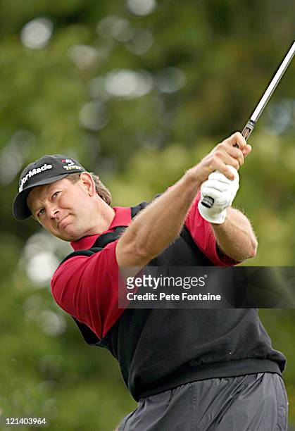 Retief Goosen hits his tee shot on the second hole during the third round of the Smurfit European Open on the K-Club Smurfit course.