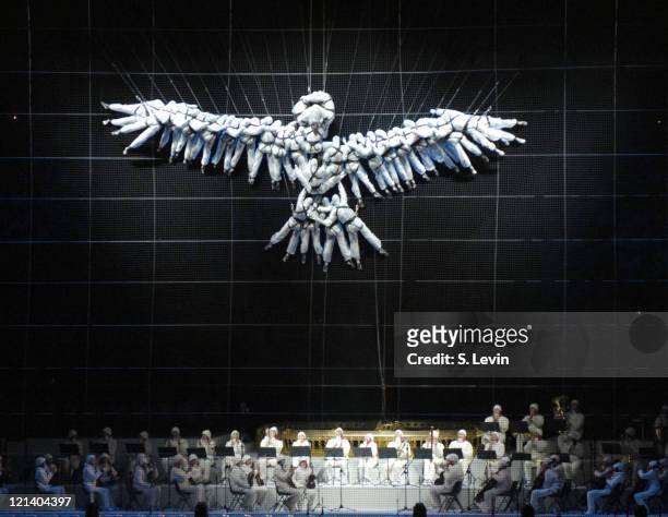 Suspended performers take the shape of a dove during the Opening Ceremonies of the XX Winter Olympic Games at the Olympic Stadium in Torino, Italy on...