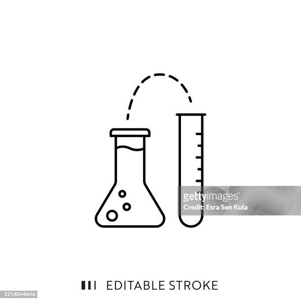 test tube single line icon with editable stroke and pixel perfect. - boiling flask stock illustrations