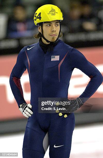 Apolo Anton Ohno of the United States during the Men's 500 m in the 2006 Winter Olympic Games at the Palavela in Torino, Italy on February 22, 2006.