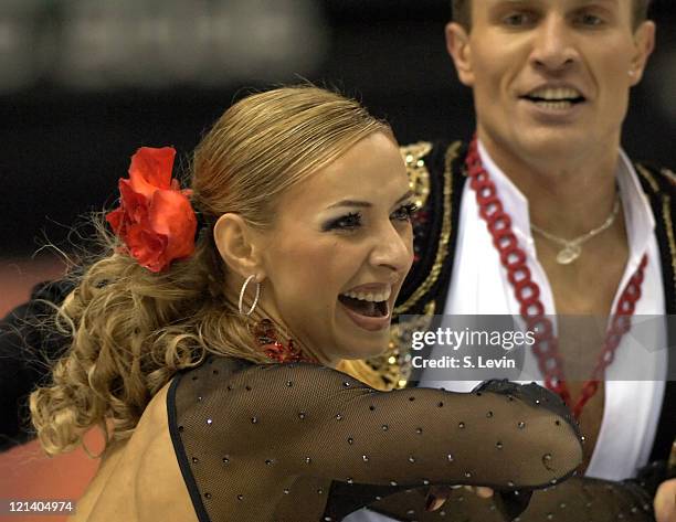 Roman Kostomarov and Tatiana Navka of Russia during the Ice Dancing Free Skate Program at the 2006 Olympic Games at the Palavela in Torino, Italy on...