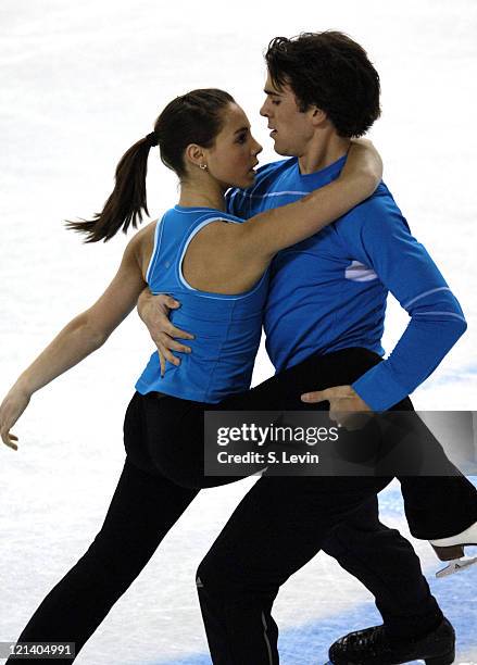 Canadian Olympic figure skaters Jessica Dube and Bryce Davison during practice at the Palavela figure skating and short track venue at the Torino...