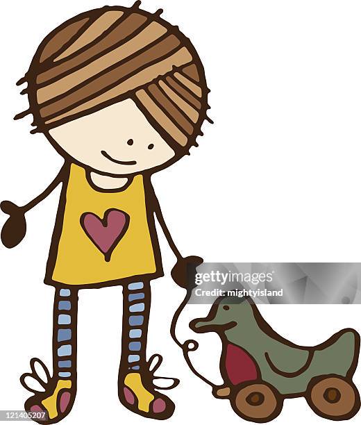 girl with duck - flying duck stock illustrations