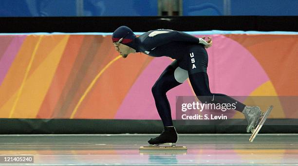 Boutiette of the United States in action during the Men's Speed Skating 5000 M race in the 2006 Olympic Games at the Oval Lingotto in Torino, Italy...