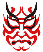 Japanese traditional arts Kabuki face makeup Mask illustration vector