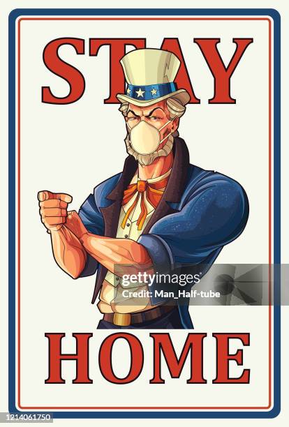 stay home, uncle sam poster - pollen allergies stock illustrations