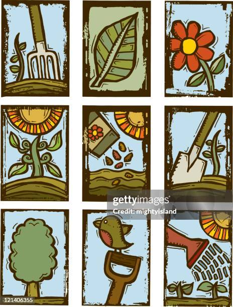 gardening prints - seed packet stock illustrations