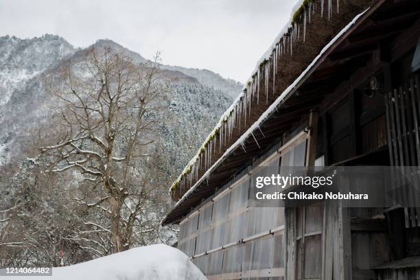 snowy village - かやぶき屋根 ストックフォトと画像