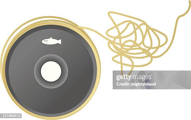 illustrazioni stock, clip art, cartoni animati e icone di tendenza di pesca con la mosca linea - lenza