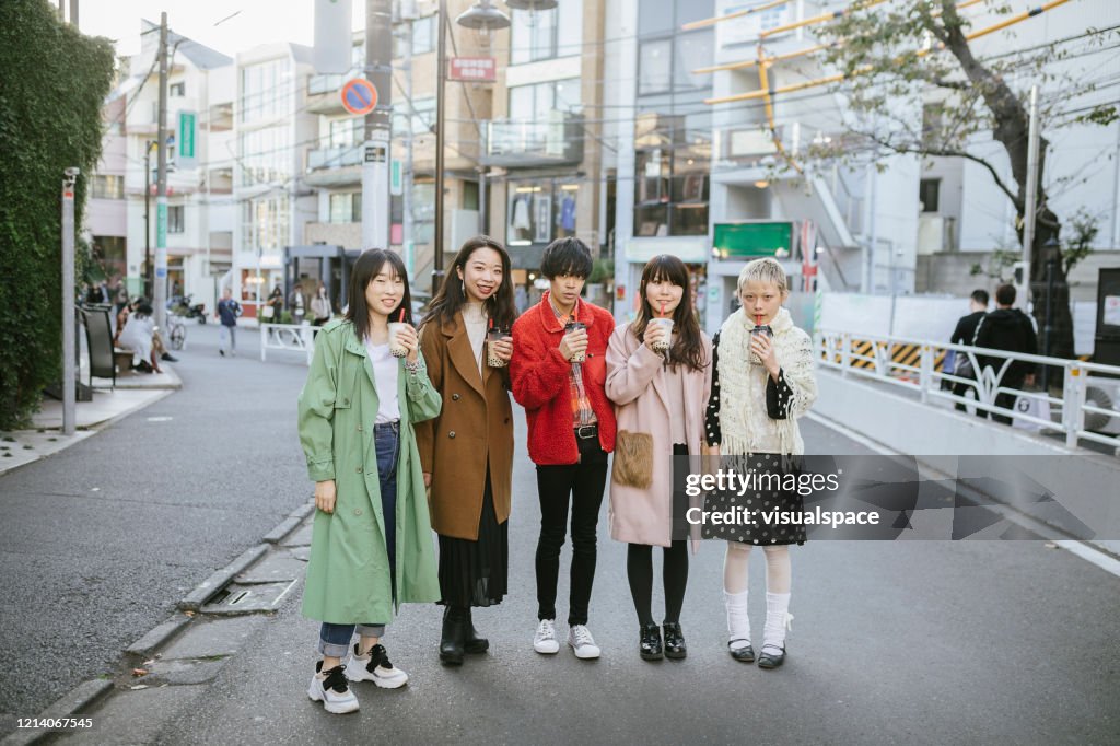 Group picture of friends enjoying bubble tea.