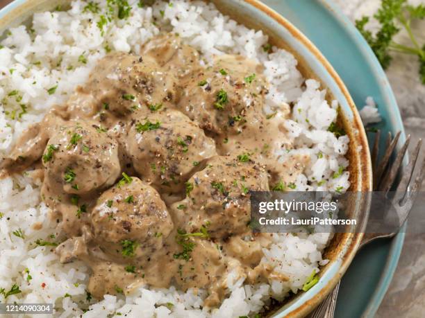 swedish meatballs with rice - meatball stock pictures, royalty-free photos & images