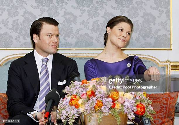 Crown Princess Victoria of Sweden and Mr Daniel Westling announce their engagement during a press conference at The Royal Palace on February 24, 2009...