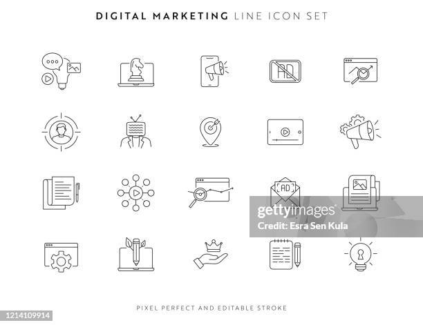 ilustraciones, imágenes clip art, dibujos animados e iconos de stock de conjunto de iconos de marketing digital con trazo editable y píxel perfecto. - live event logo