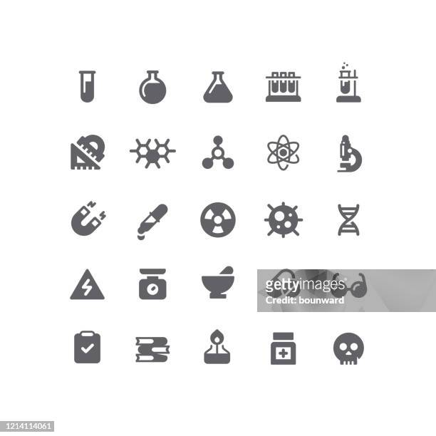chemistry flat icons - chemical process icon stock illustrations