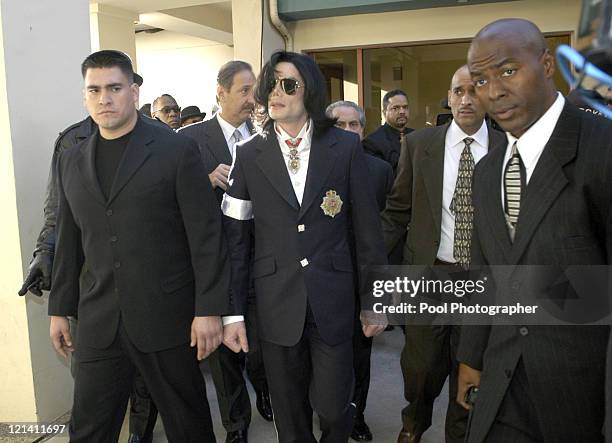 Michael Jackson leaves the Santa Maria Court House after his arraignment on child molestation charges January 16 Santa Maria, CA. Pool Photo by...