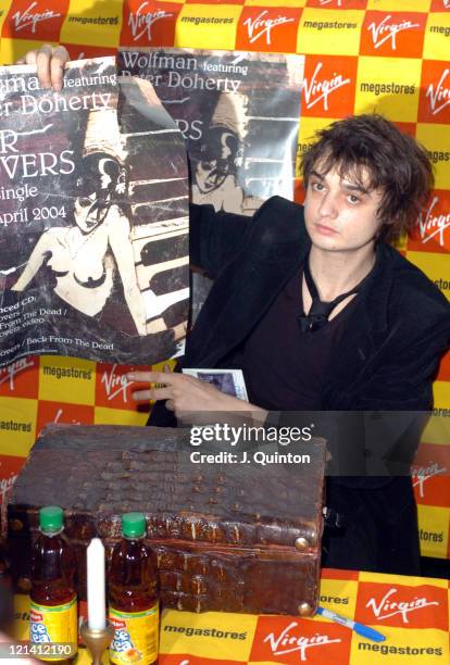 Pete Doherty during Wolfman Featuring Pete Doherty Launch New Single "For Lovers" at Virgin Megastore in London, Great Britain.