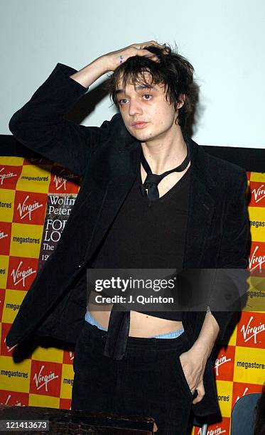 Pete Doherty during Wolfman Featuring Pete Doherty Launch New Single "For Lovers" at Virgin Megastore in London, Great Britain.