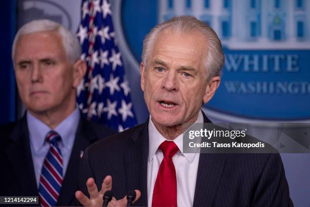 Peter Navarro, Director of the National Trade Council speaks during a press briefing in the James Brady Press Briefing Room at the White House on...