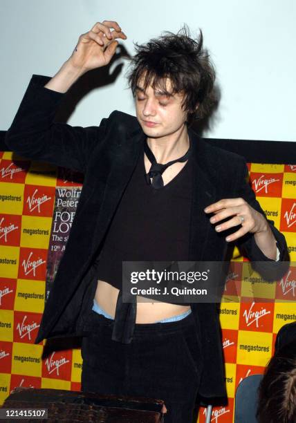 Pete Doherty during Wolfman Featuring Pete Doherty Launch New Single "For Lovers" at Virgin Megastore in London, Great Britain.