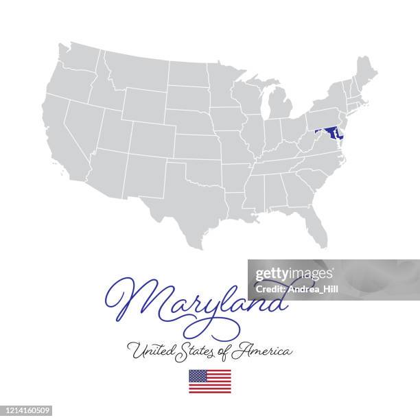 ilustrações, clipart, desenhos animados e ícones de maryland na ilustração do mapa vetorial dos eua - maryland estado