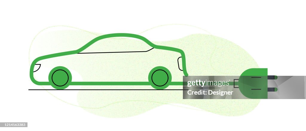 Green Energy, Ecology, Electric Car Concept Flat Design Vector Illustration.