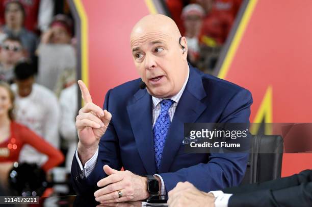 Seth Greenberg talks during ESPN College GameDay before the game between the Maryland Terrapins and the Michigan State Spartans in the Xfinity Center...