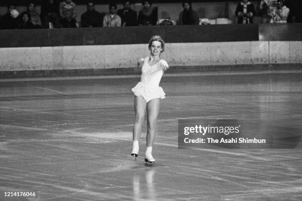 Janet Lynn of the United States performs during the Sapporo Olympic Memorial Figure Skating Exhibition at the National Yoyogi Gymnasium on February...