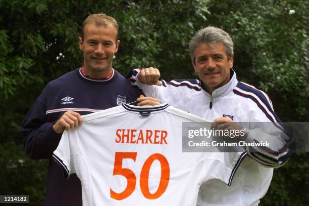 Kevin Keegan manager of the England football team and Alan Shearer who gets his fiftieth cap for England tomorrow in Englands Euro 2000 Qualifier...