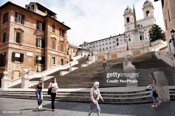 Group of woman in front of Spanish Steps in Roma after the lockdown of the nation due to the Covid-19 outbreak, Roma, 20th May, Italy.