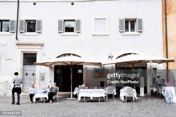 Restaurant in front of the Pantheon in Roma after the lockdown of the nation due to the Covid-19 outbreak, Roma, 20th May, Italy.