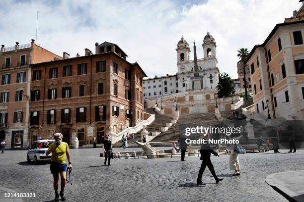 People walking in front of Spanish Steps in Roma after the lockdown of the nation due to the Covid-19 outbreak, Roma, 20th May, Italy.