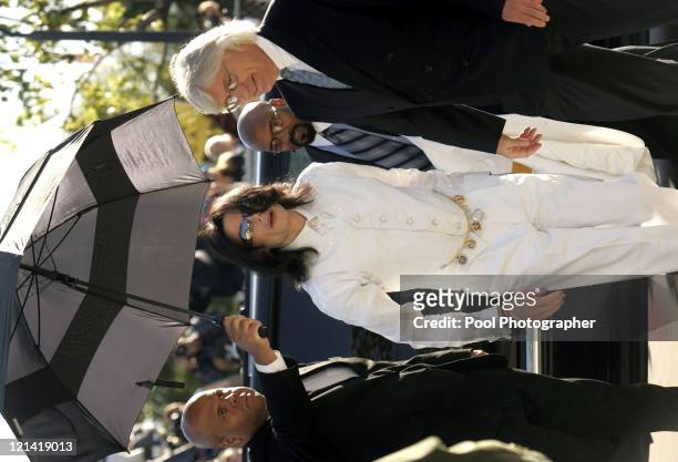 Michael Jackson arrives with attorney Thomas Mesereau Jr for jury selection in his child molestation trial at the Santa Barbara County Courthouse in...