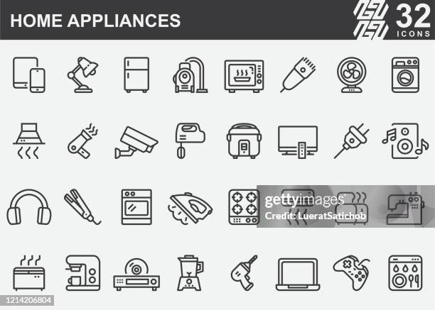 illustrazioni stock, clip art, cartoni animati e icone di tendenza di icone della linea elettrodomestici - toaster appliance