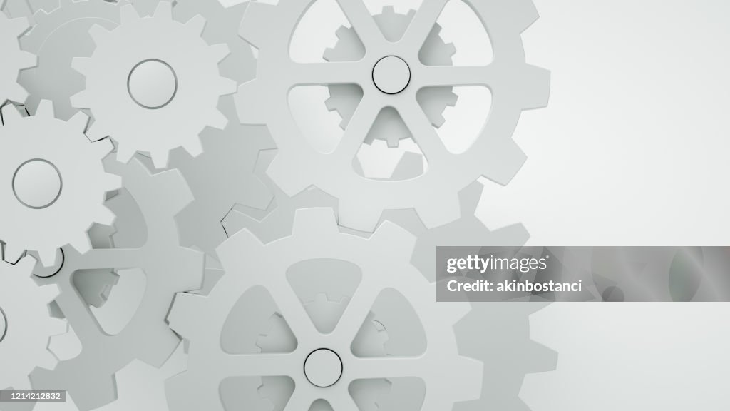 Gears on white background, minimal teamwork concept