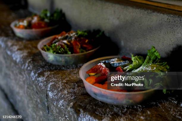 Some trays of food prepared for feeding reptiles at the SafariPark, the zoological garden and zoo safari in Piedmont, Italy, on 20 May 2020. Visitors...