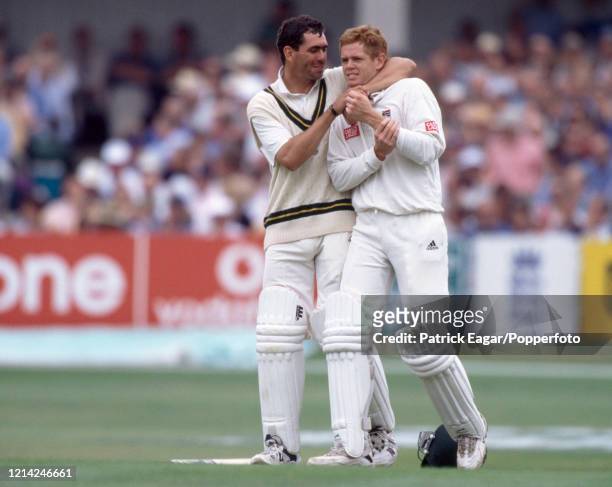 South Africa's captain Hansie Cronje and batting partner Shaun Pollock during the 5th Test match between England and South Africa at Headingley,...