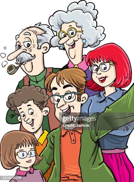 selfie family.  group portrait of three generations - children taking selfie stock illustrations