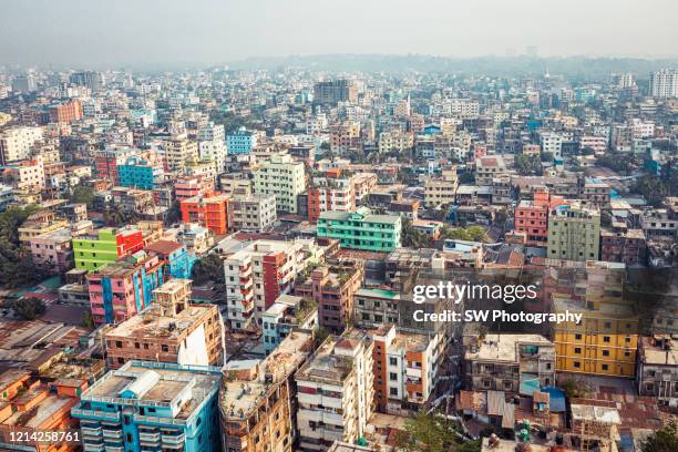 drone photo of the cityscape of chittagong, bangladesh - bangladesh business stock pictures, royalty-free photos & images