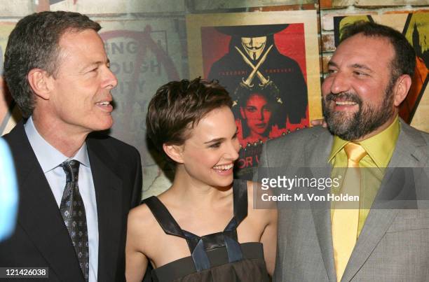 Jeff Bewkes, Natalie Portman, Joel Silver during The New York Premiere of Warner Bros. "V for Vendetta" at The Rose Theater in Manhattan, New York,...